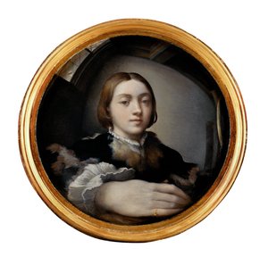 Zelfportret in een bolle spiegel